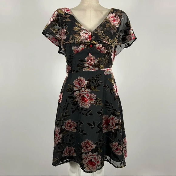 Dex Floral Velor Cocktail Dress S - Picture 3 of 12